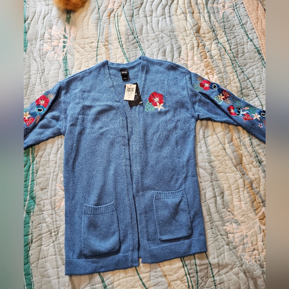 Disney Blue and Red Floral Cardigan Sweater